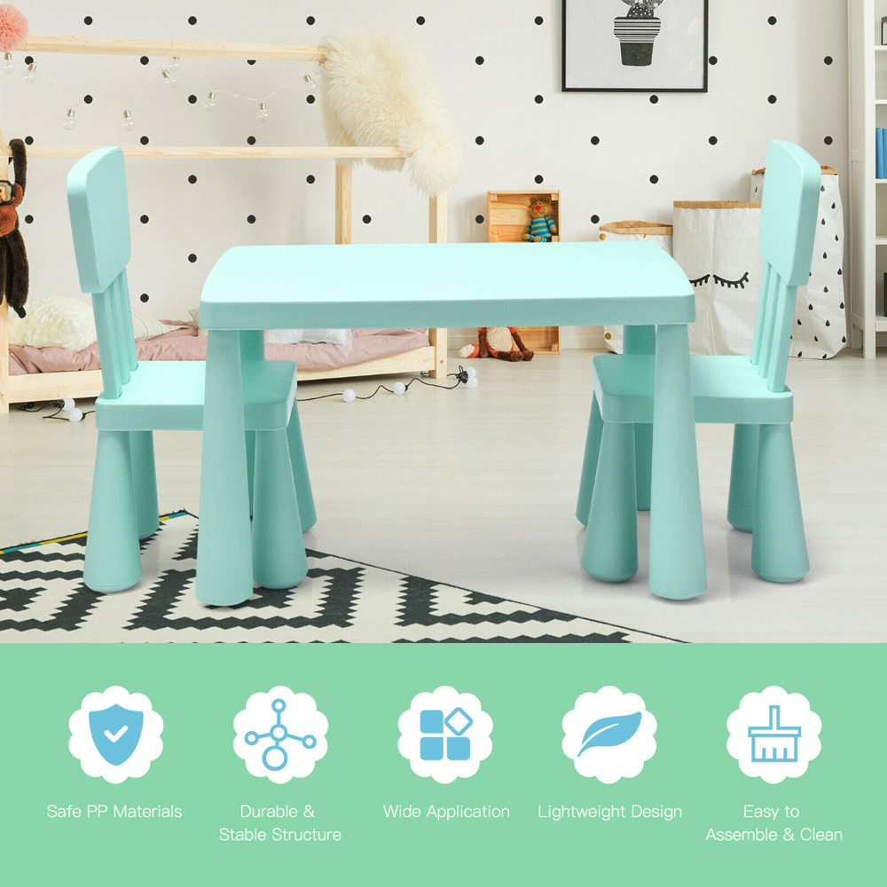 Costway 2 Seater Blue Kids Activity Table and Chair Set Image 4