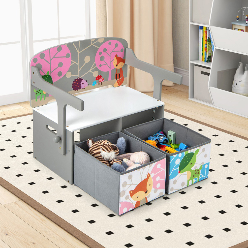 Costway 3 in 1 Grey Kids Convertible Activity Bench Image 3