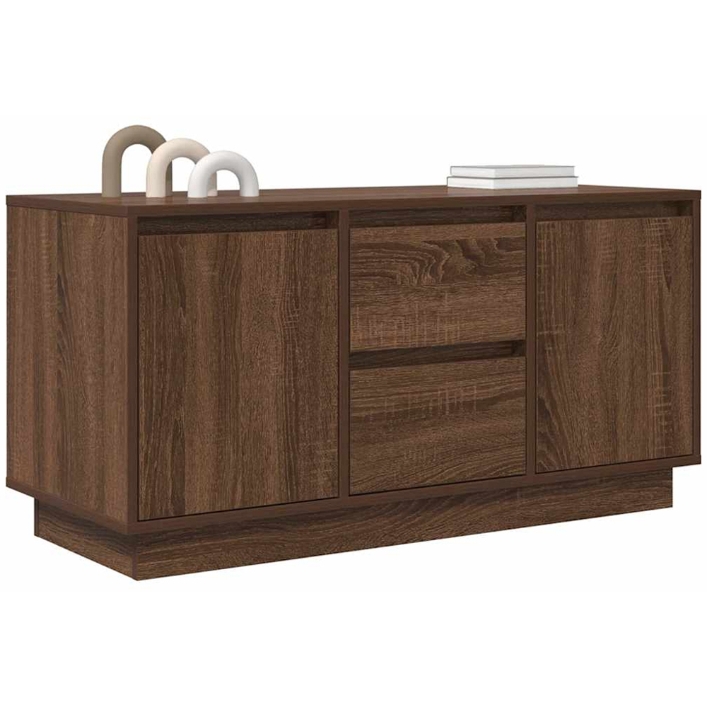 vidaXL 2 Door 2 Drawer Brown Oak Small TV Cabinet with LED Lights Image 5