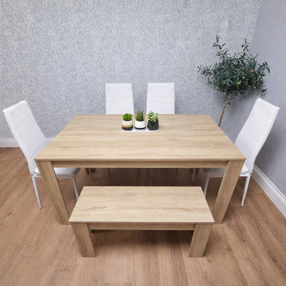 Portland 6 Seater Dining Bench Set Oak Effect and White Image 5