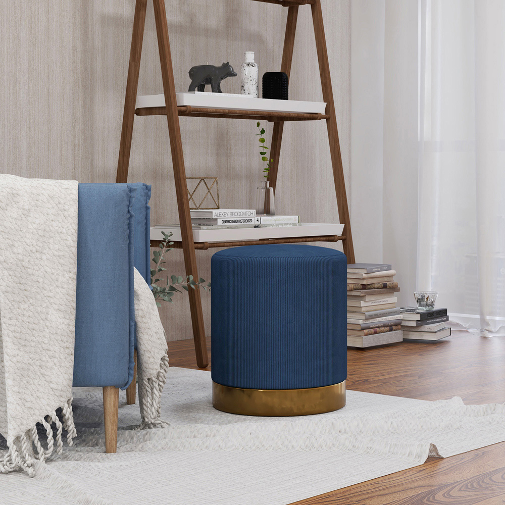 Portland Dark Blue Round Footstool Image 3