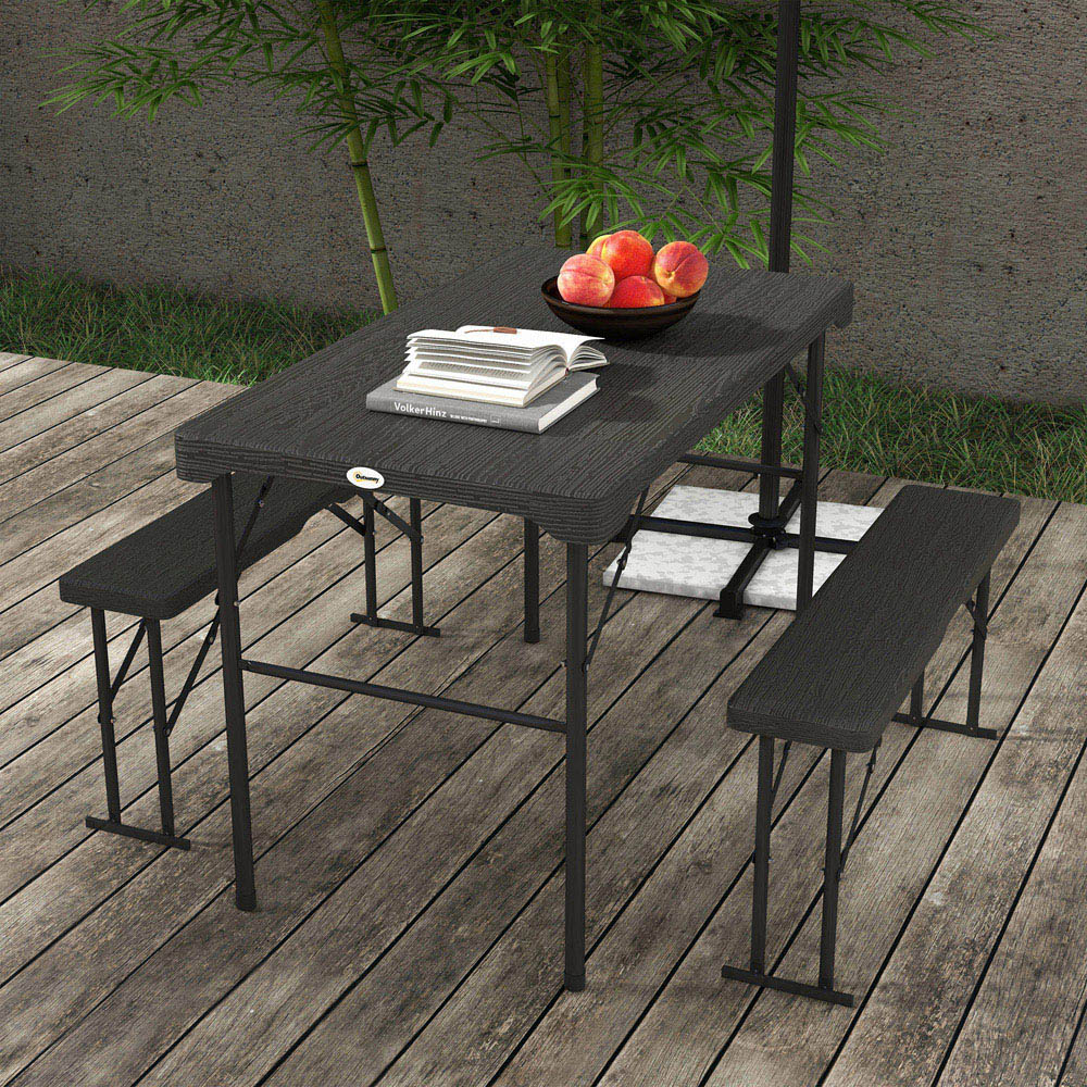 Outsunny 6 Seater HDPE Picnic Beer Table Set with 2 Bench Dark Grey Image 7