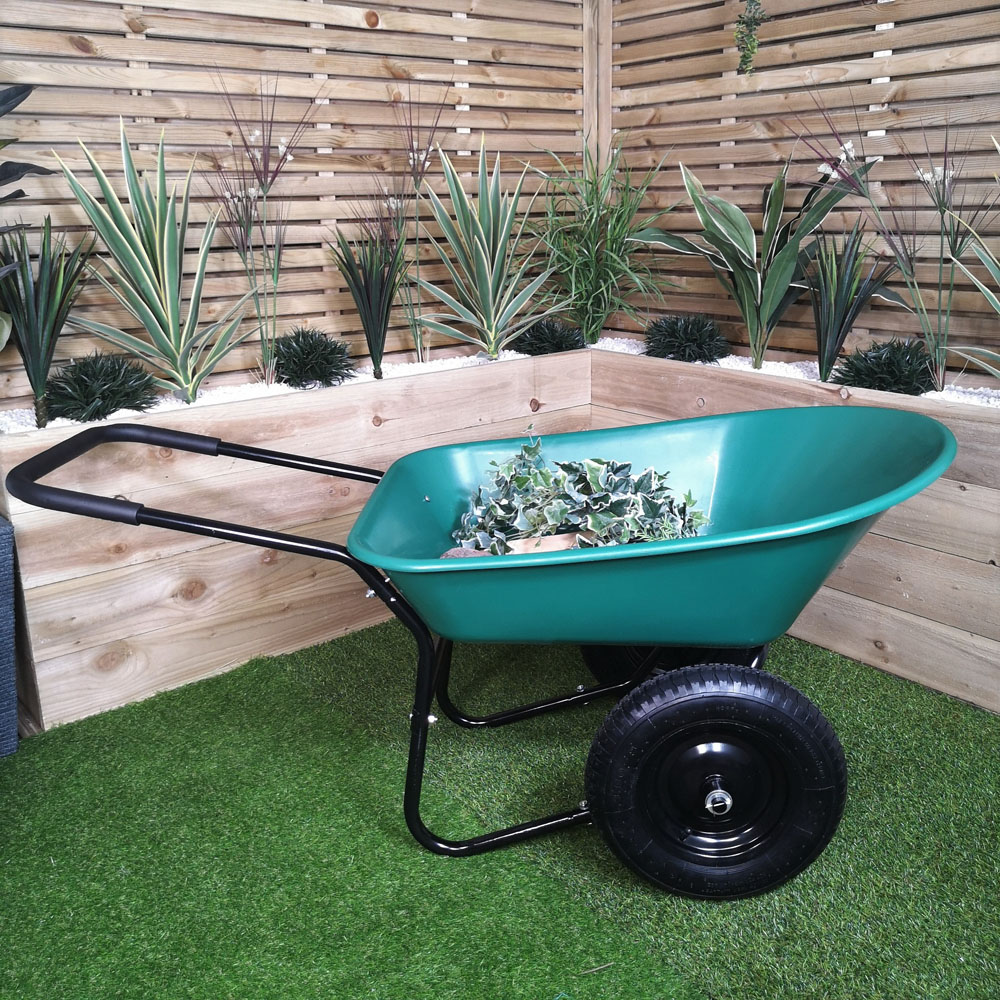 Samuel Alexander Green Heavy Duty Plastic Garden Wheelbarrow 150kg with 2 Wheels Image 5