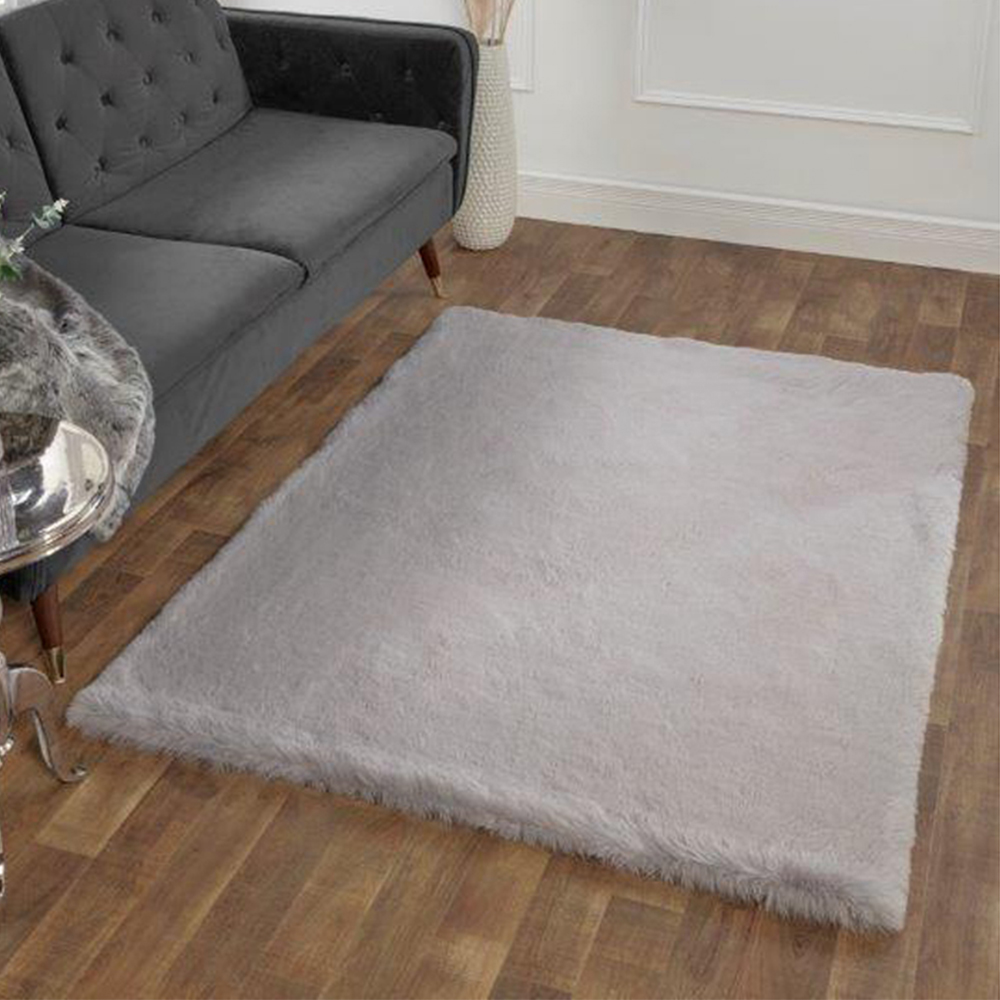Portland Prestige Super Luxe Silver Faux Fur Rug 120 x 170cm Image 1