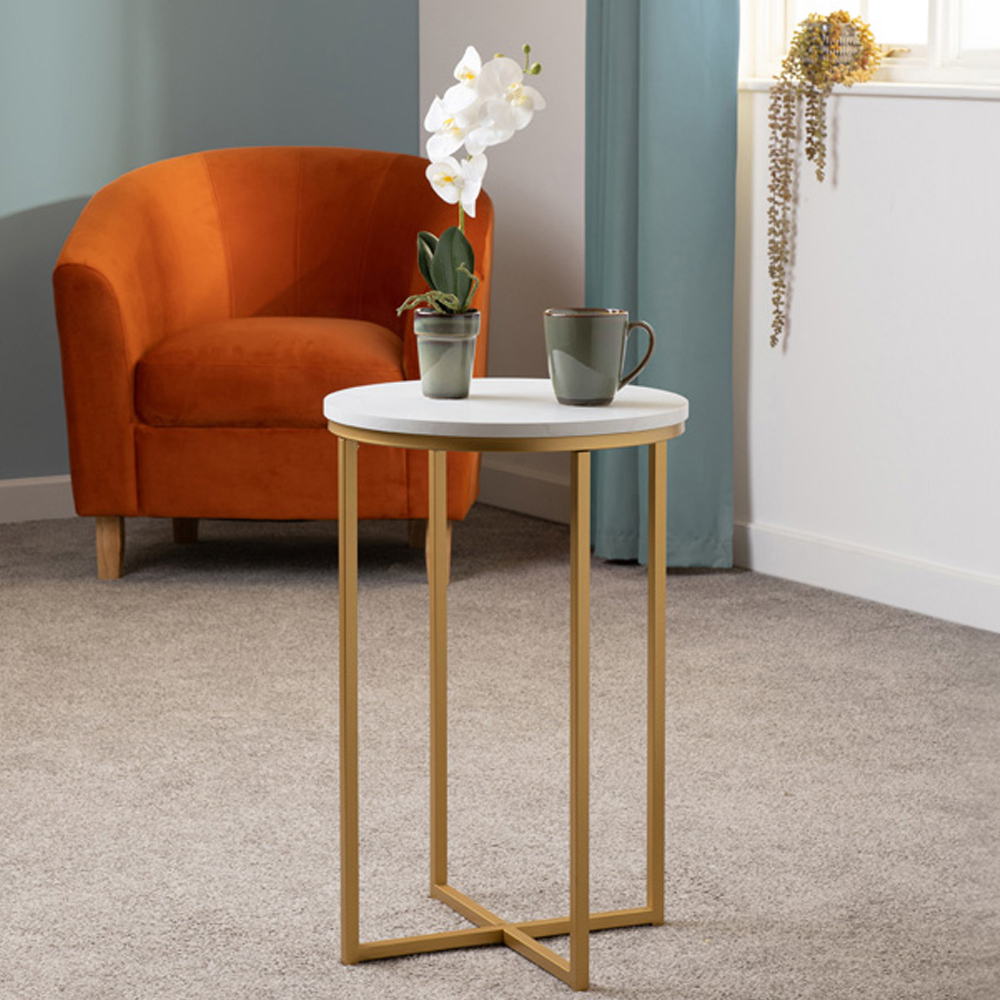Seconique Dallas Marble and Gold Effect Side Table Image 1