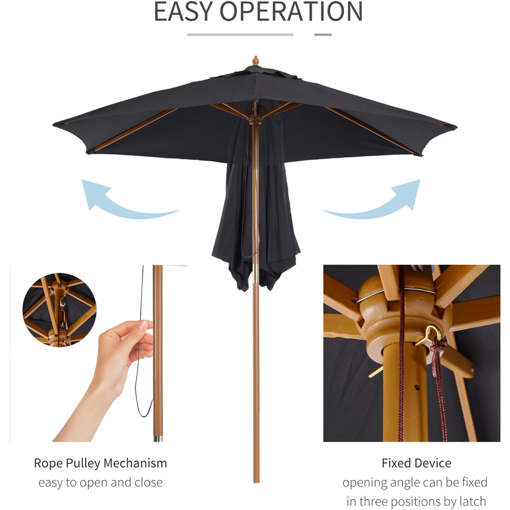 Outsunny Black Wooden Umbrella Parasol 2.5m Image 5