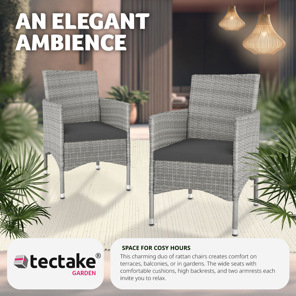 tectake Nantes Set of 2 Light Grey and Cream Polyrattan Garden Chair Image 4