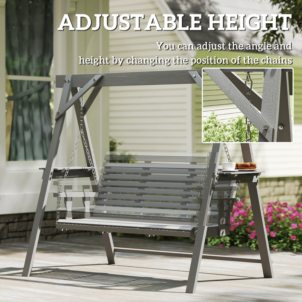 Outsunny 3 Seater Dark Grey Garden Swing Chair with Side Tables Image 5