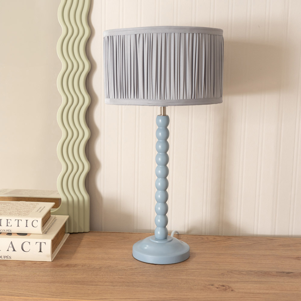ValueLights Bobbins Pleated Drum Shade Powder Blue LED Table Lamp Image 3