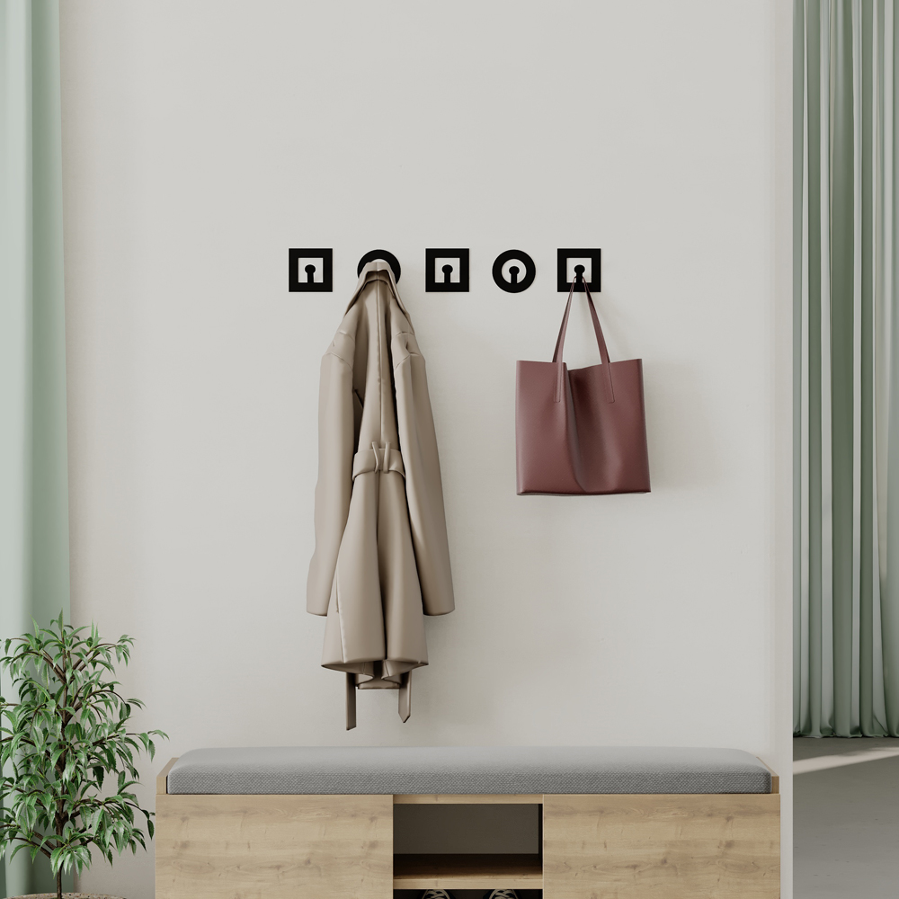 Decortie Kaly Black Metal Round and Square Wall Hook 5 Pack Image 2