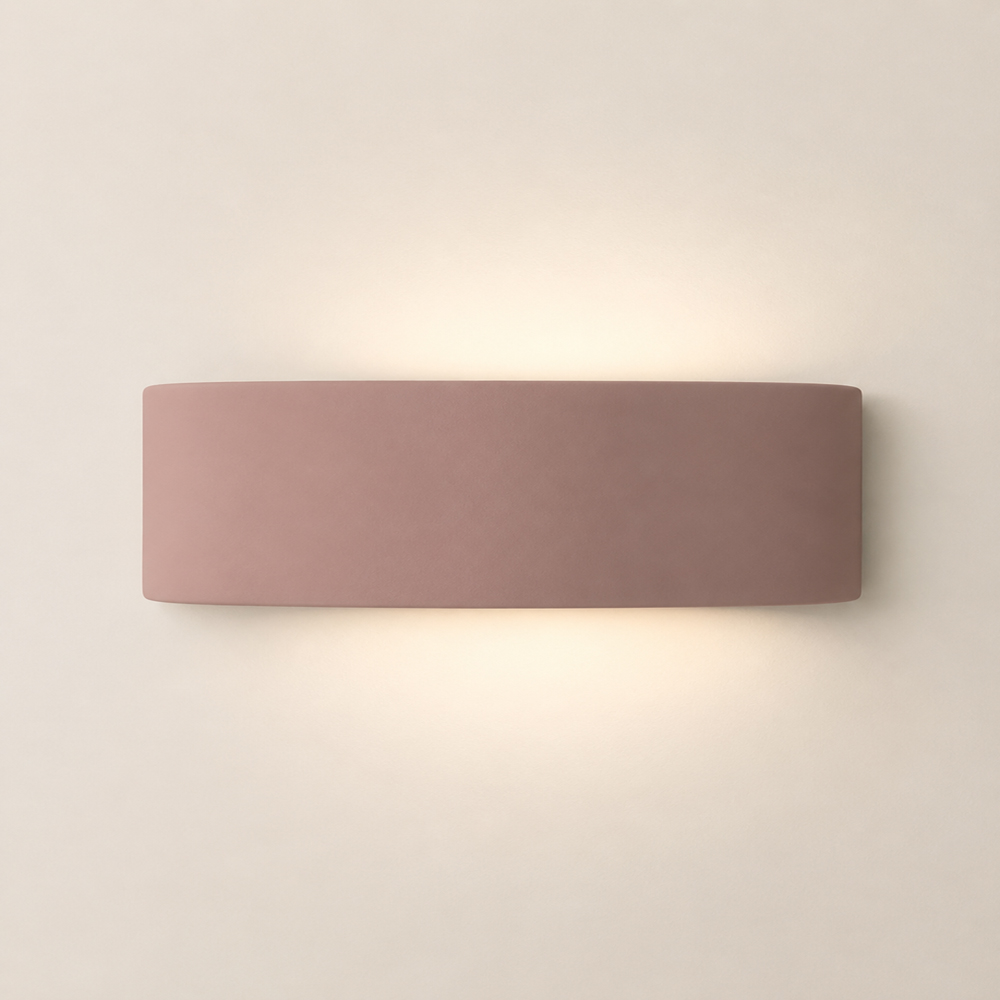 ValueLights Vincent Dusky Pink Curved Ceramic LED Flush Wall Light with Bulb Image 3