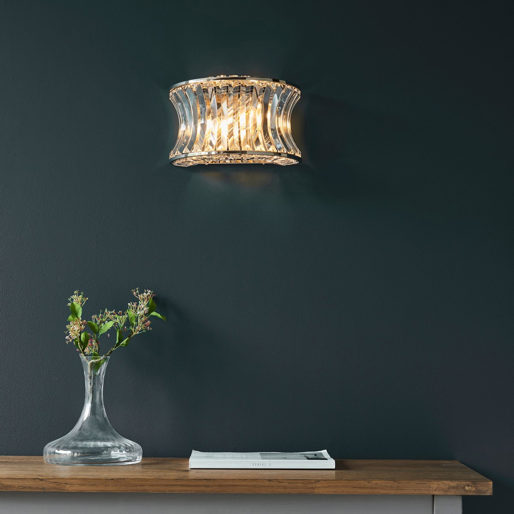 Merano Vittoria Crystal and Clear Glass Bright Nickel Plate Wall Lamp Image 7