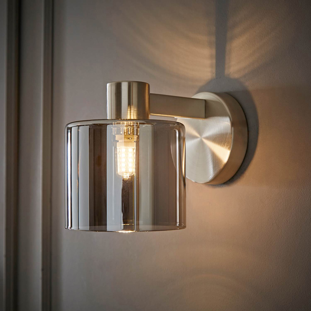 ValueLights Demi Smoked Glass Shade Brushed Chrome Wall Light with Bulb Image 2
