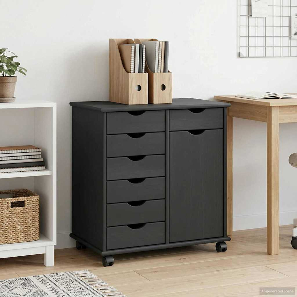 vidaXL Single Door 7 Drawer Grey Rolling Storage Cabinet Image 8