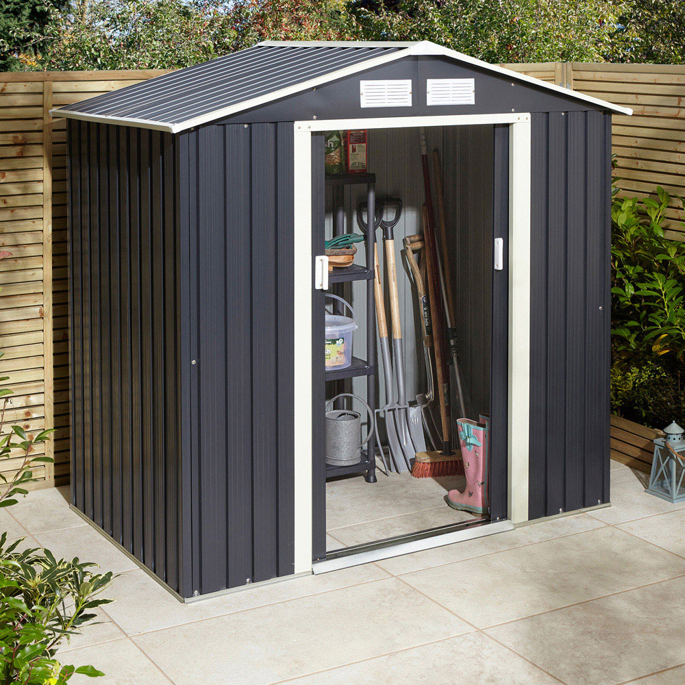 Rowlinson Trentvale Metal Apex Shed Dark Grey with Foundation Kit 6 x 4ft Image 9