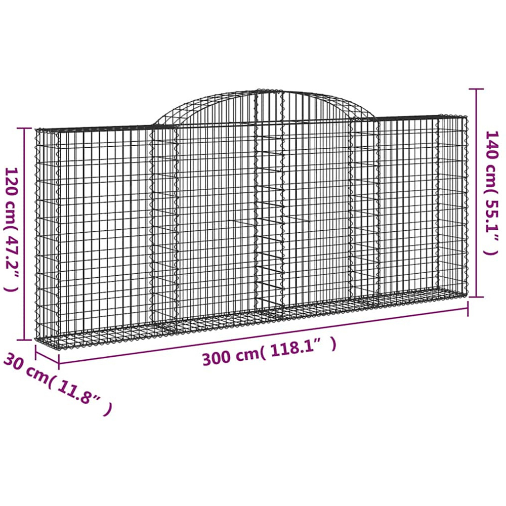 vidaXL Silver Galvanised Iron Arched Gabion Basket 300 x 30 x 120/140cm 20 Pack Image 5