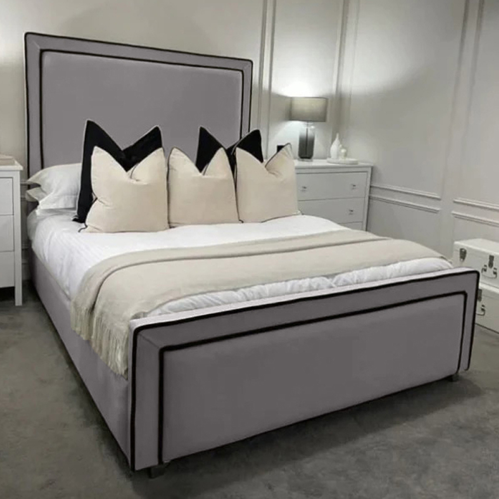 Eleganza Home Bianca Double Silver Plush Velvet Bed Frame with Headboard and Footboard Image 1