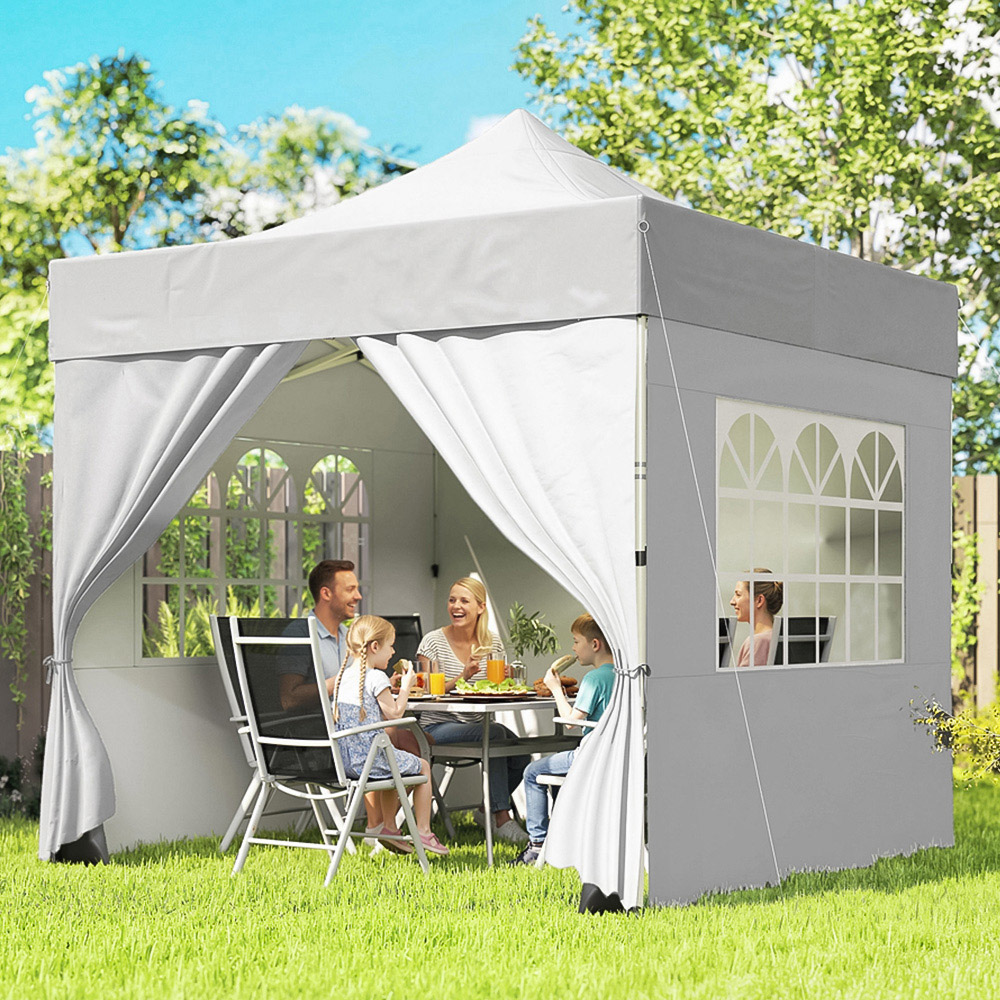 Outsunny 3 x 3m Silver Grey Heavy Duty Marquee Pop Up Gazebo with Sides Image 1