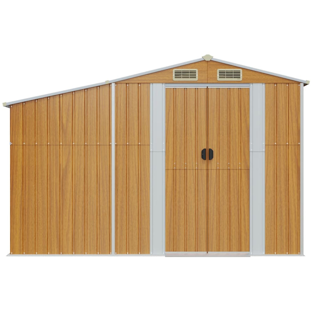 vidaXL 9 x 3.5ft Brown Galvanised Steel Apex Garden Shed with Firewood Stand Image 3