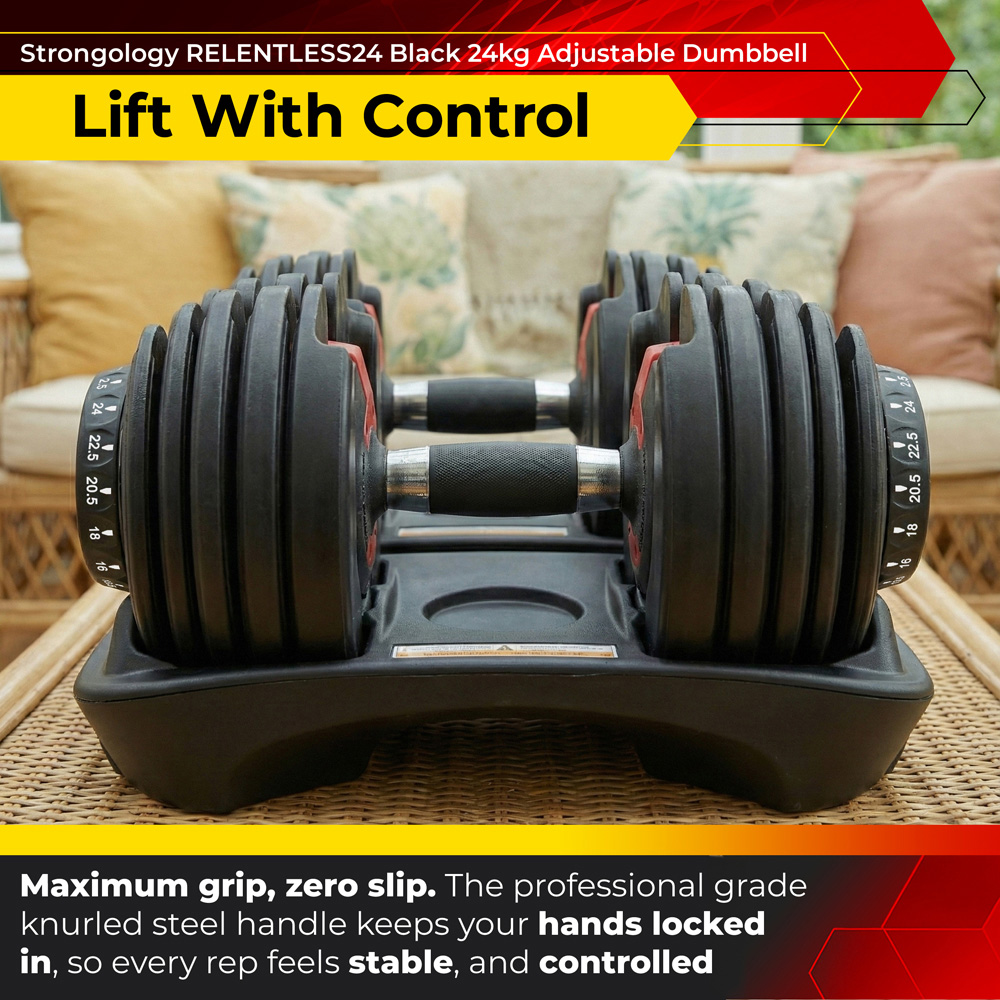 Strongology Urban24 Home Fitness Black and Red Adjustable Dumbbells 2.5kg to 24kg 2 Pack Image 4