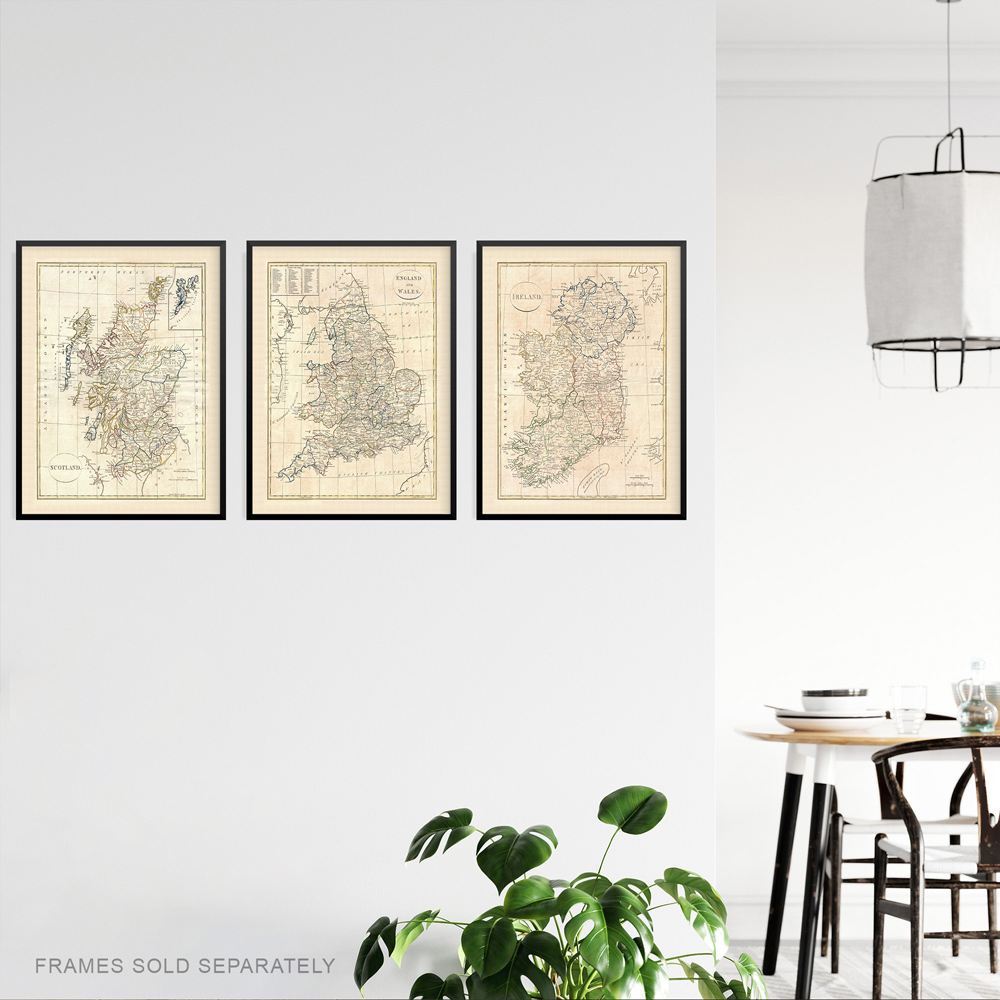 Artery8 Vintage British Isles England Wales Scotland Ireland Maps Wall Art Print 30 x 41cm 3 Pack Image 3