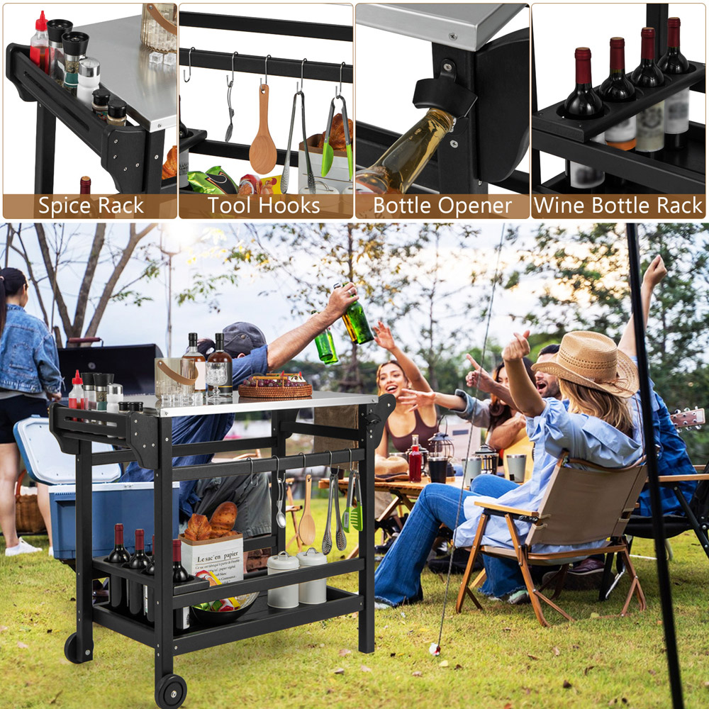Costway Black Movable Outdoor Dining Cart Image 8