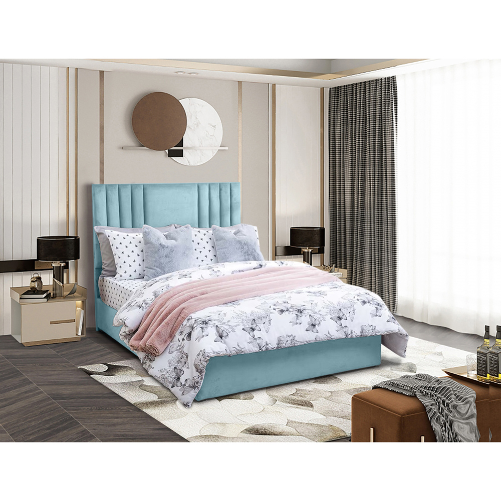 Eleganza Home Dreamer Single Duck Egg Plush Divan Bed with Lined Headboard Image 2