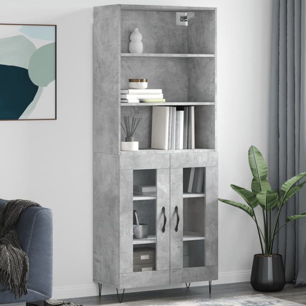 vidaXL 2 Glass Door 3 Shelf Concrete Grey Highboard Image 1