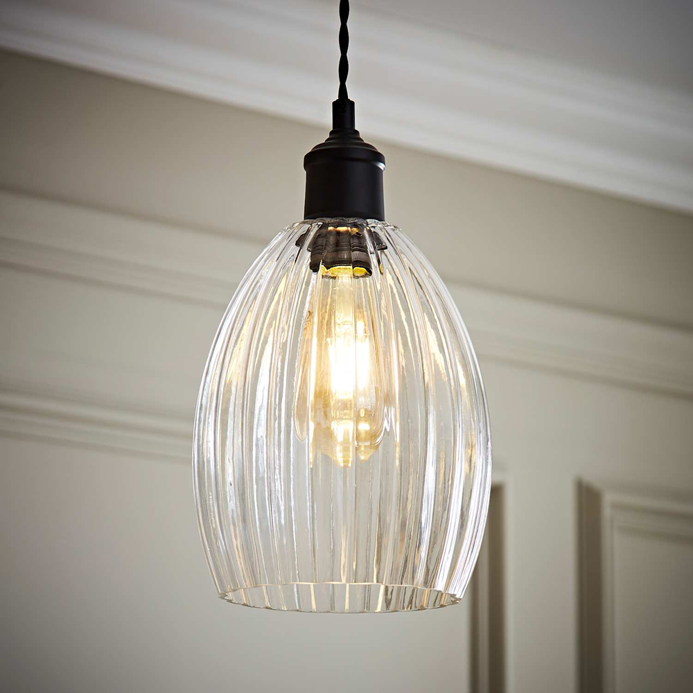 ValueLights Cheltenham Ribbed Glass Easy Fit Pendant Shade Image 6