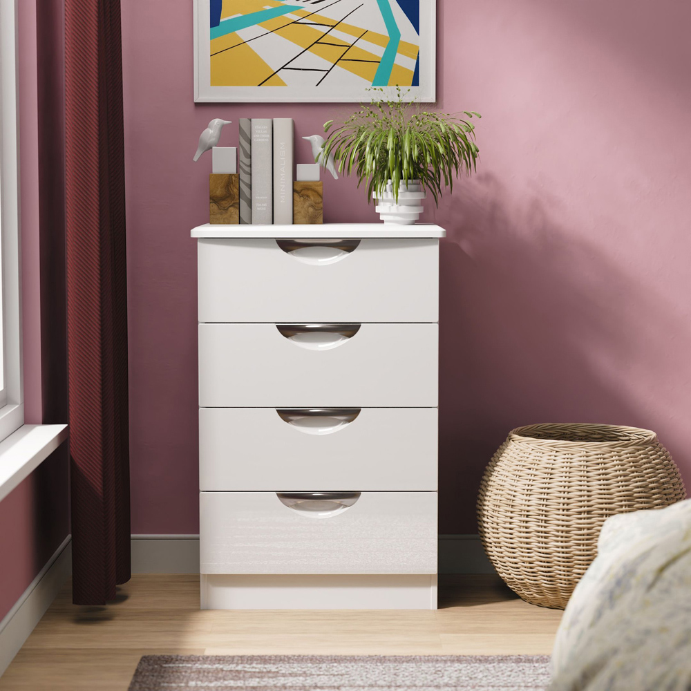 Crowndale Camden 4 Drawer White Gloss and White Midi Chest of Drawers Ready Assembled Image 7