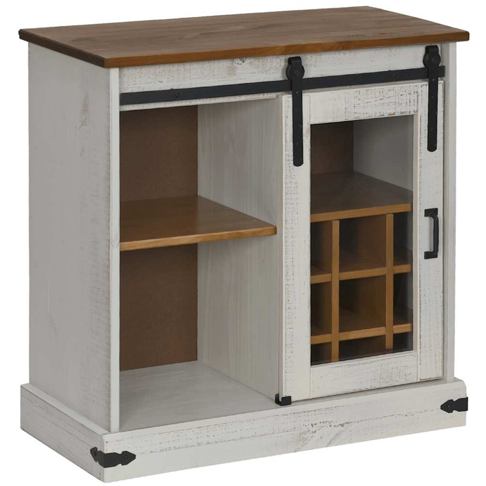 vidaXL Halden Single Sliding Door White Solid Pine Wood Sideboard with Wine Rack Image 4