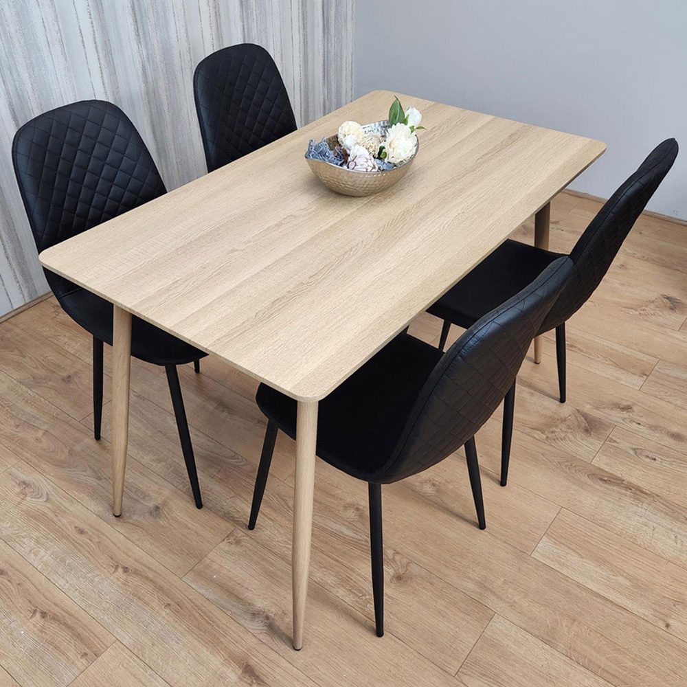 Portland Wood and Leather 4 Seater Dining Set Beige and Black Image 1