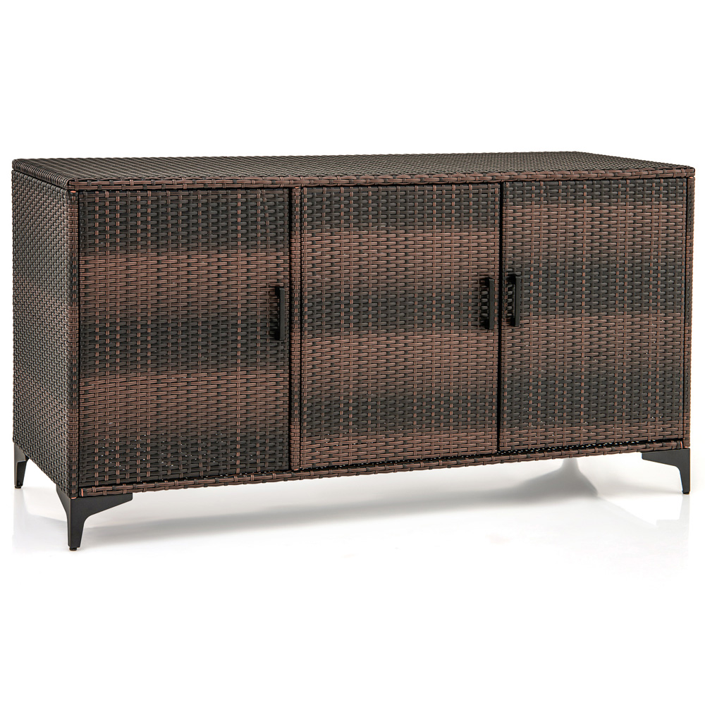 Costway Brown Patio Wicker Storage Cabinet Deck Box with Removable Shelves 318L Image 2