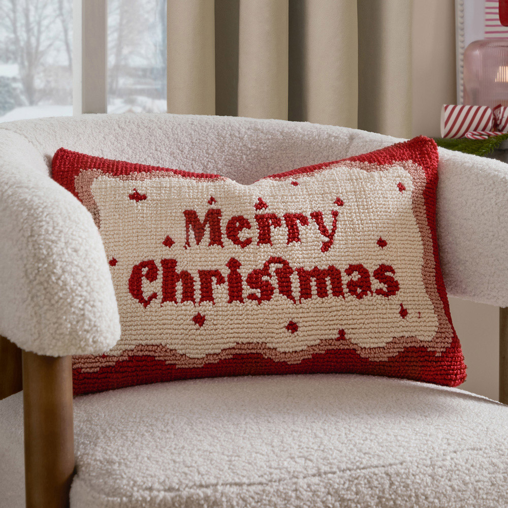 Furn Candy Merry Christmas Tufted Red and White Cushion 30 x 50cm Image 2