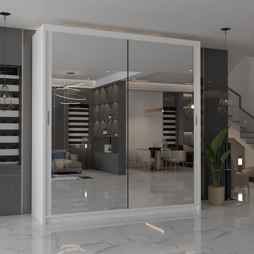 M N Furniture Modern Gala 2 Door White Mirrored Sliding Wardrobe 150cm Image 4