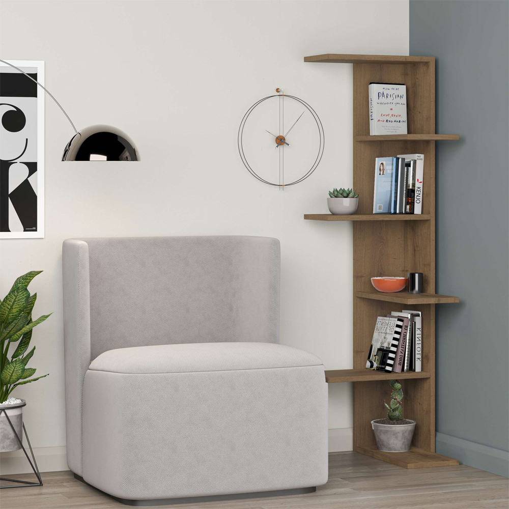 Decortie Saso Medium Dark Oak Corner Bookcase Image 4