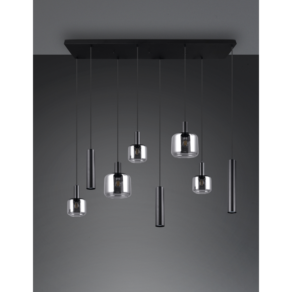 TRIO Mataro 8 Light Matt Black Ceiling Pendant Light Image 7