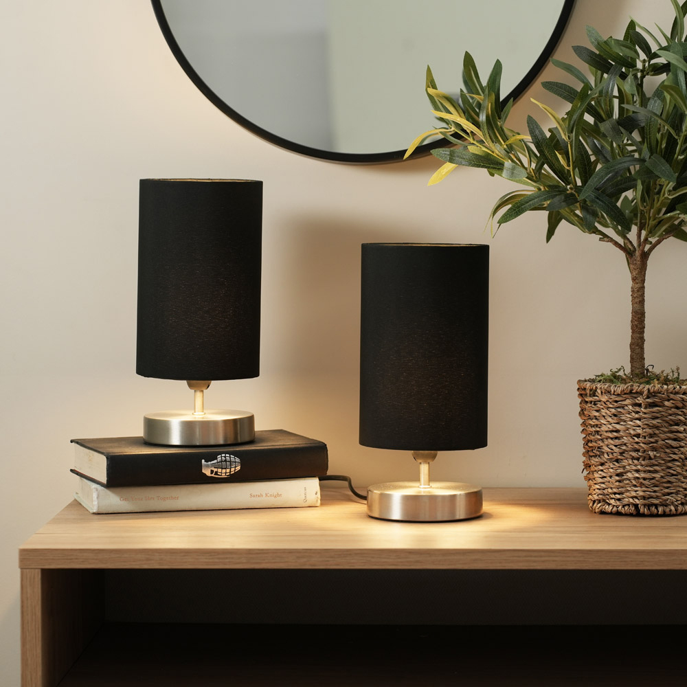 ValueLights Francis Brushed Chrome and Black Shade Dimmable Touch LED Table Lamp Image 2