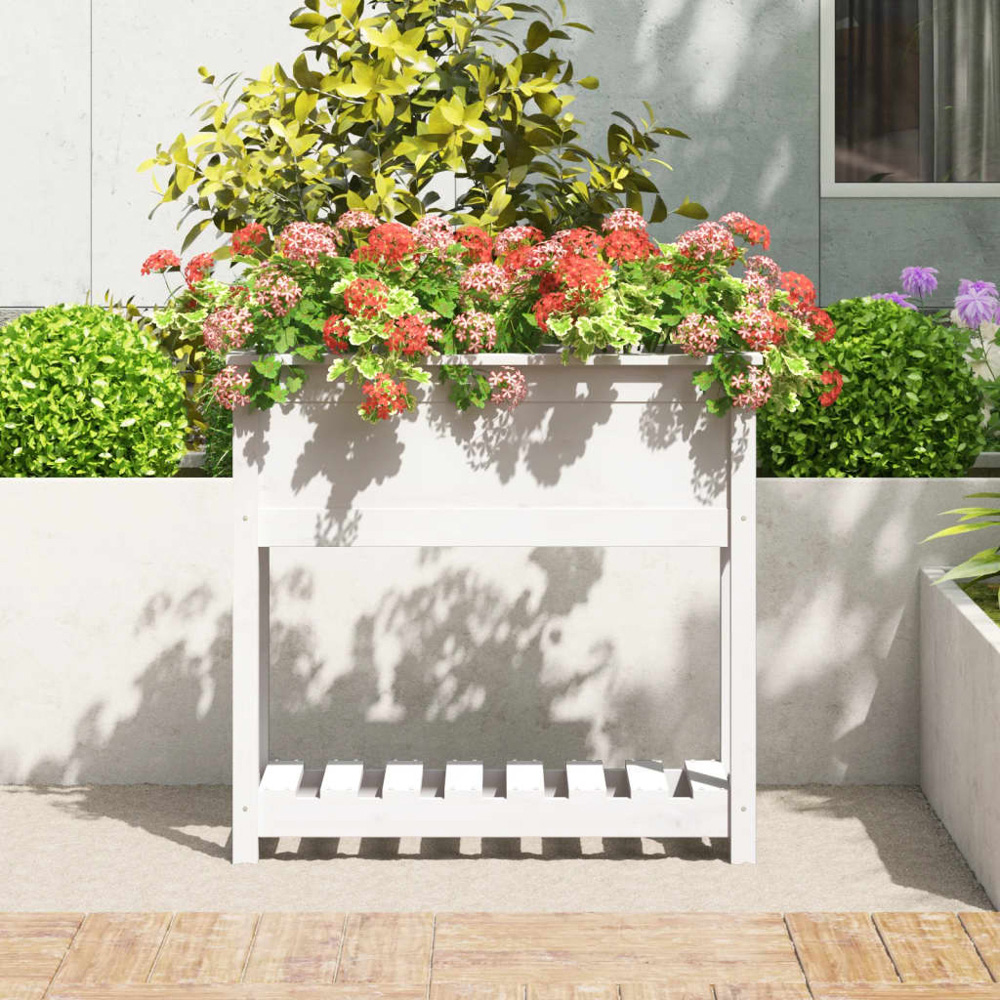 vidaXL Single Shelf White Solid Pine Wood Garden Planter 82.5 x 34.5 x 81cm Image 2