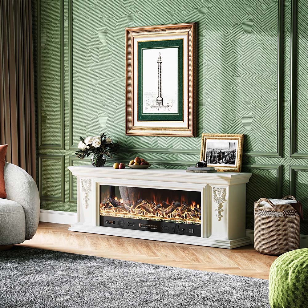 Living and Home 7 Flame Colour Natural Resin Carved TV Stand Electric Fireplace with Remote Image 7