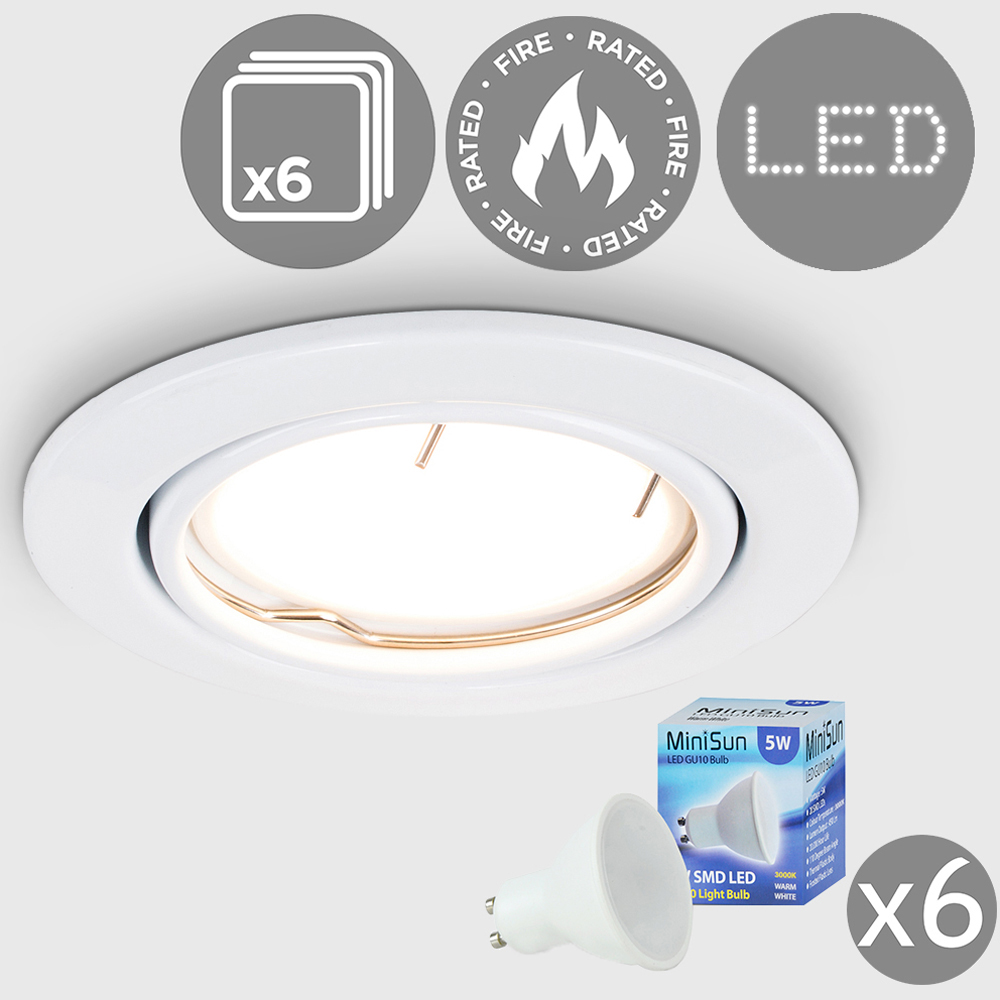 ValueLights White Warm White LED Tiltable Ceiling Downlight 6 Pack Image 2