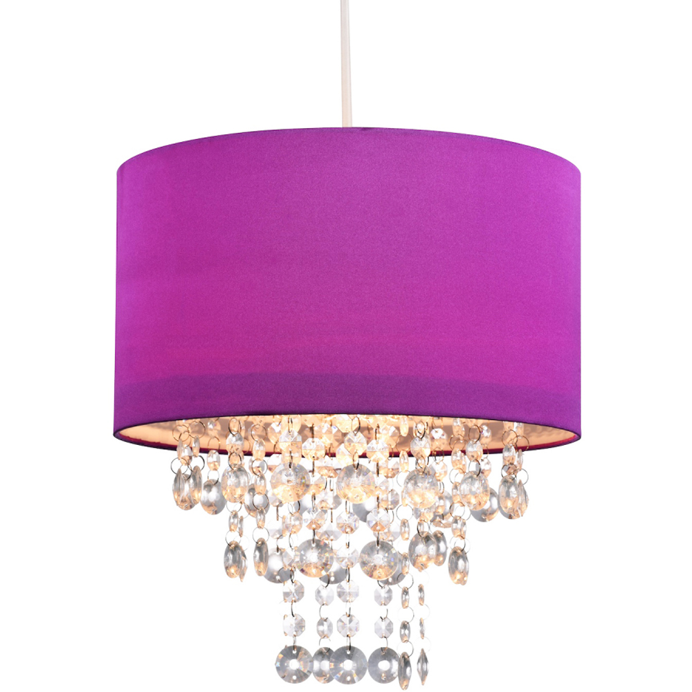 Happy Homewares Purple Satin Fabric Transparent Acrylic Droplets Pendant Shade Image 3