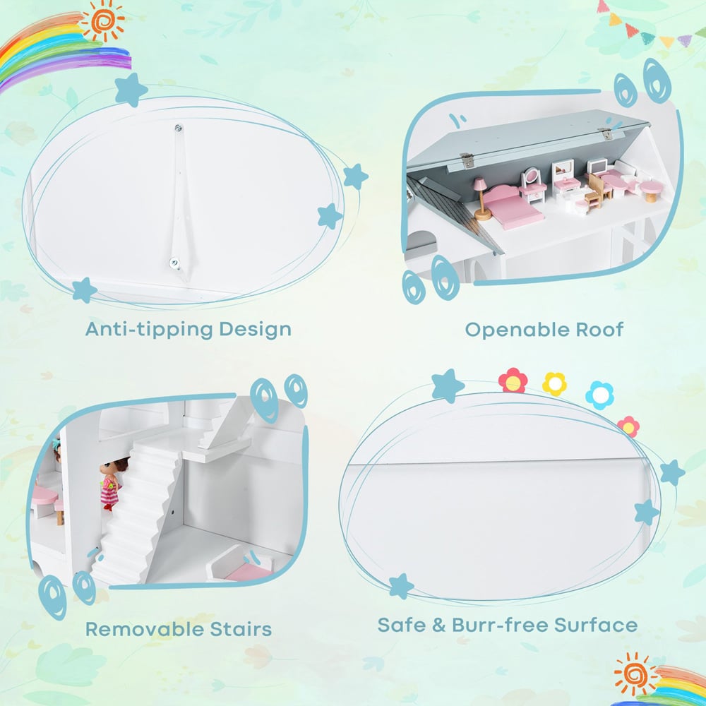 Costway Grey Large Wooden Dolls House Image 8