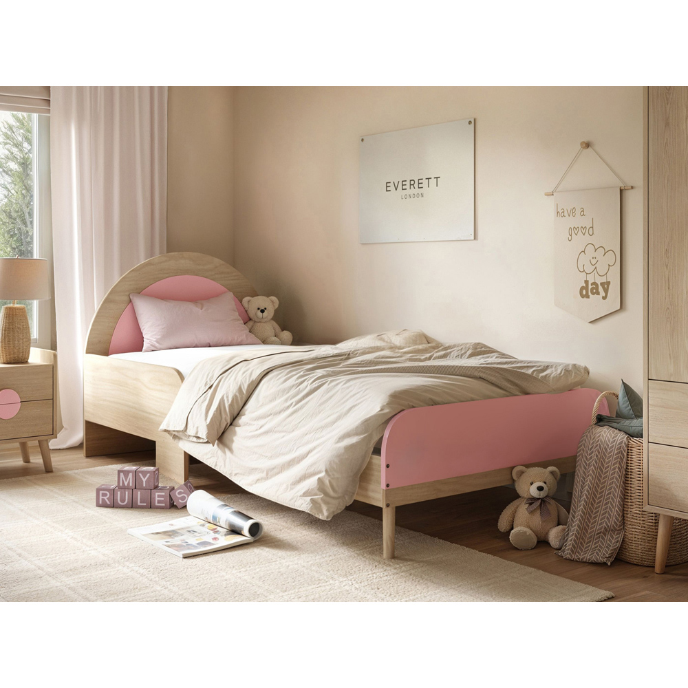 Flair Noah Single Oak and Pink Bed with Curved Headboard Image 6