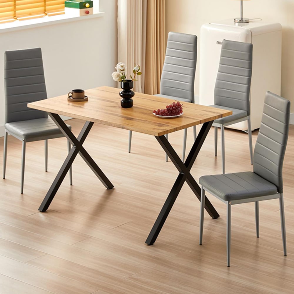 Kosy Koala 4 Seater Grey Faux Leather Wooden Dining Table Set Image 1