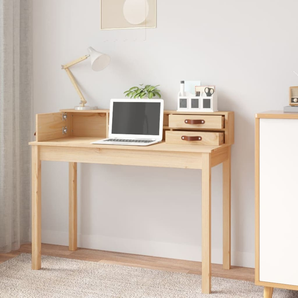vidaXL Single Door 2 Drawer Single Shelf Office Desk Natural Brown Image 7