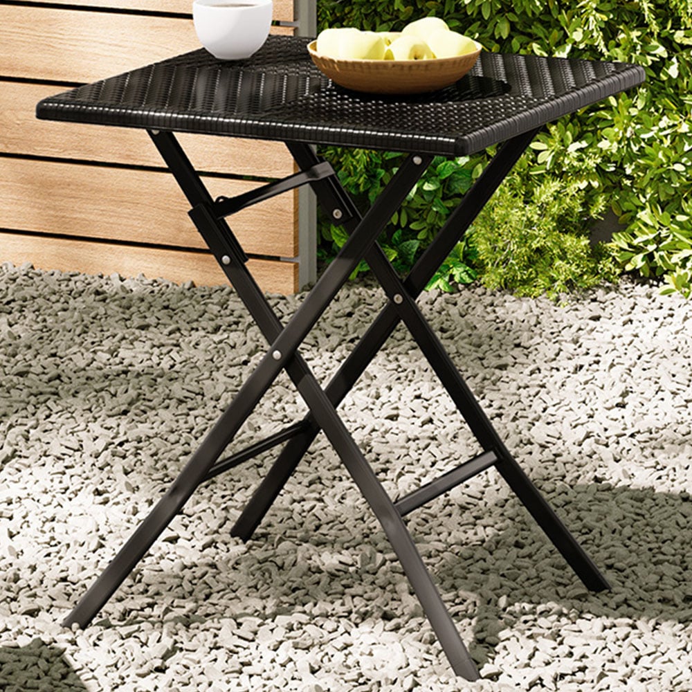 Living and Home Black Square Rattan Outdoor Folding Table 61 x 61cm Image 1