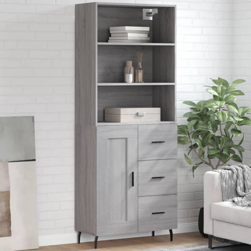 vidaXL Single Door 3 Drawer 3 Shelf Grey Highboard Image 1