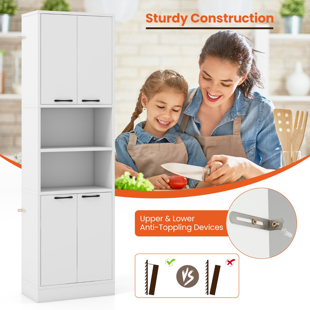 Costway 2 Door 2 Shelf White Tall Freestanding Cupboard Image 5