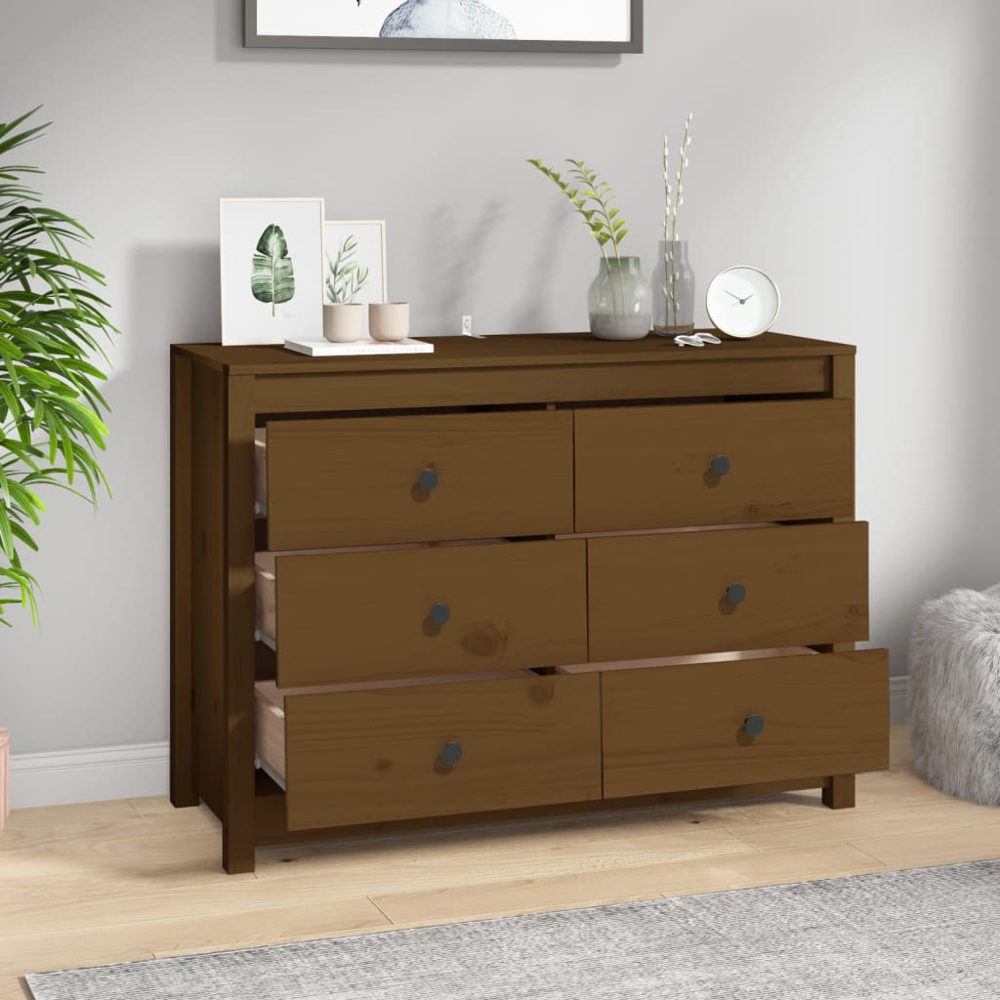 vidaXL 6 Drawer Honey Brown Side Cabinet Image 8